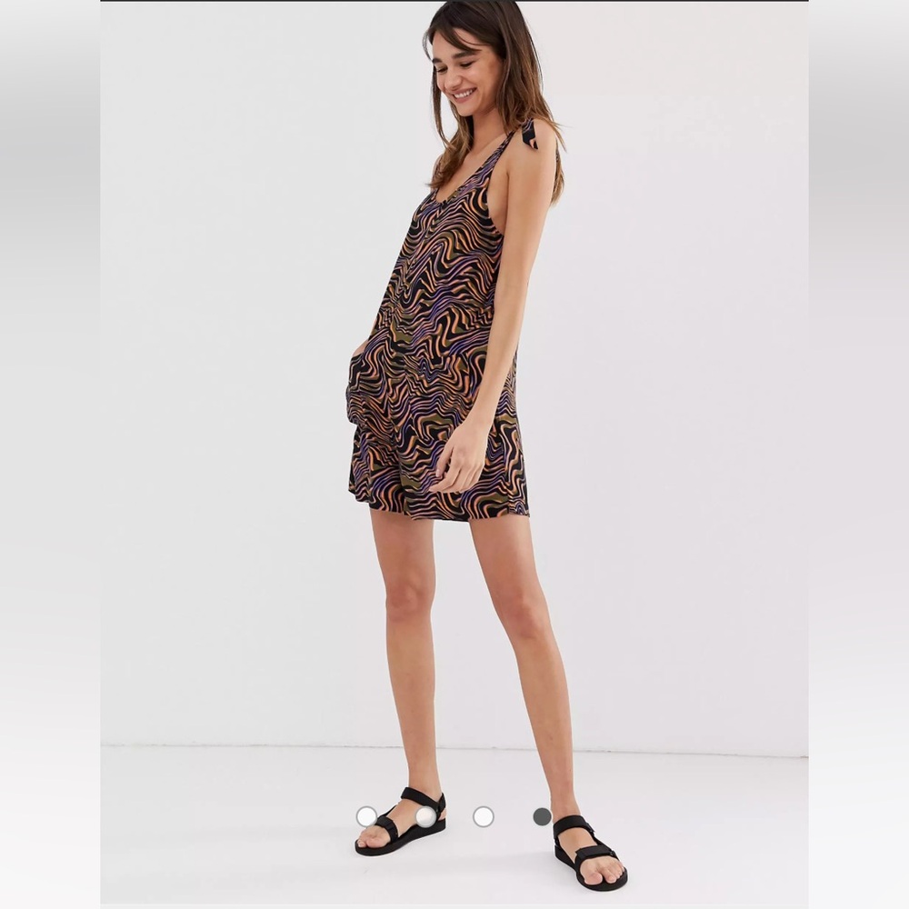 Monki Pocketed Romper with shoulder bow detail